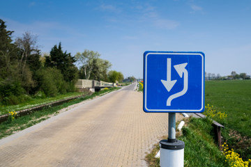 Sign traffic concept, place to pass oncoming traffic