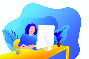 Illustration of work in front of computer