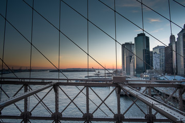 New York high colour sunset from Brooklyn `Bridge