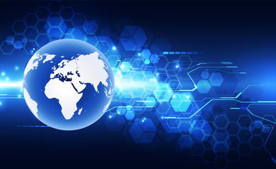 Vector blue globe on the digital technology background, abstract illustration