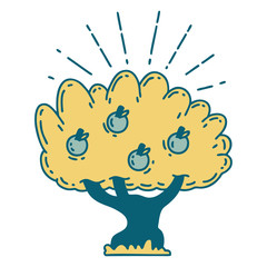 traditional tattoo style apple tree