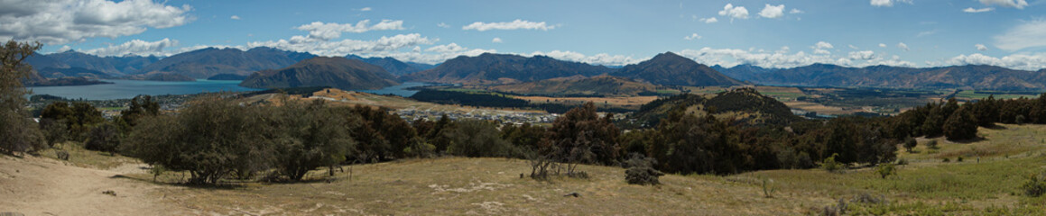 View of Wanaka from Mount Iron in Otago on South Island of New Zealand
