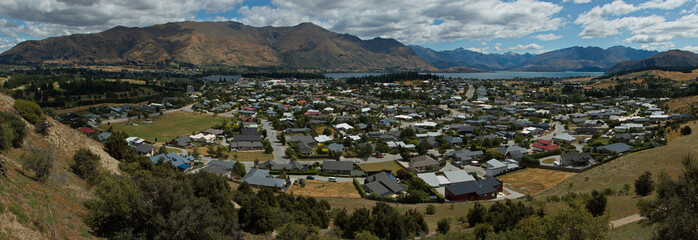 Naklejka premium View of Wanaka from Mount Iron in Otago on South Island of New Zealand 
