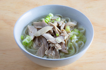 Korean chicken noolde soup which is called Dalgkalgugsu