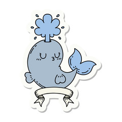 sticker of tattoo style happy squirting whale character