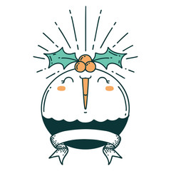 banner with tattoo style singing christmas pudding