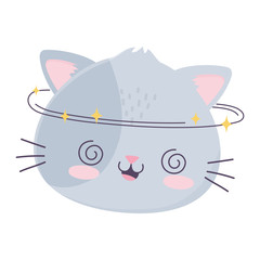 kawaii cute crazy cat face cartoon isolated icon
