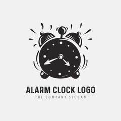 Alarm clock logo.Wake up call, alarm clock is ringing. Retro style clock illustration