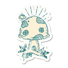 grunge sticker of tattoo style toadstool house
