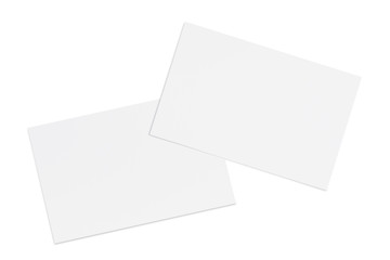 Two paper or plastic pieces (cards, tickets, flyers, invitations, coupons, banknotes, etc.), isolated on white background