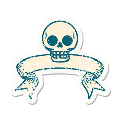 grunge sticker with banner of a skull