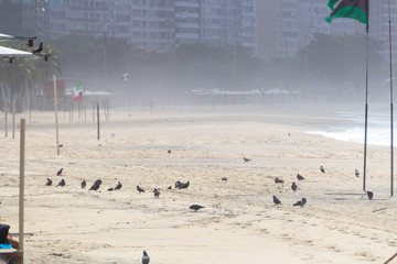 empty copacabana beach during the coronavirus quarantine in Rio de Janeiro.