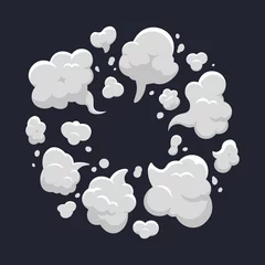 Foto op Canvas Cartoon dust cloud. Comic dust cloud explosion, steam, smoke cloud explode. Cloud action element isolated vector illustration. Dust smoke and fog, collection of cloudy smog for game © WinWin