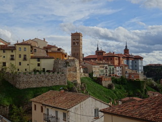 Fototapeta premium View of the old city center of Teruel. Bell tower of the Church of San Martin standing out. Spain.