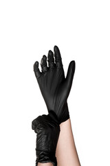black rubber gloves on a white background

