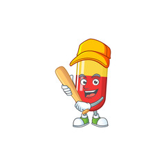 Red yellow capsules cartoon design concept of hold baseball stick