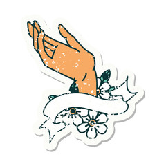 grunge sticker with banner of a hand