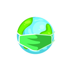Earth with medical face mask flat icon. SARS-CoV-2 novel coronavirus global pandemic vector illustration