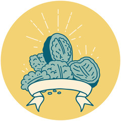 icon of tattoo style walnuts with shell