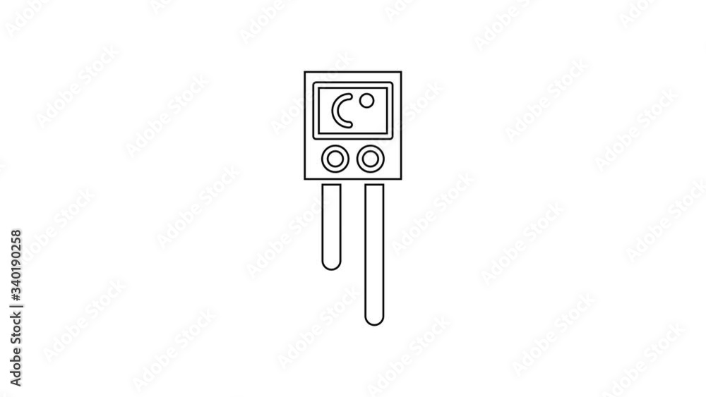 Poster black line temperature and humidity sensor icon isolated on white background. 4k video motion graphi