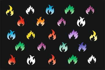 Colored lights of different shapes on a black background.