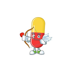 Charming picture of red yellow capsules Cupid mascot design concept with arrow and wings
