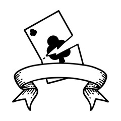 black linework tattoo with banner of a torn card