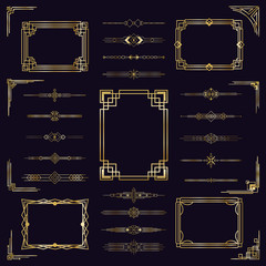 Art deco border frames. Vintage arabic golden elegant frames, modern gold antique decorative ornament isolated icons set. Illustration colllection frame divider, border and corner for page vintage
