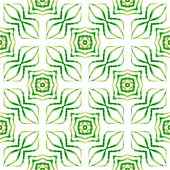 Watercolor ikat repeating tile border. Green 