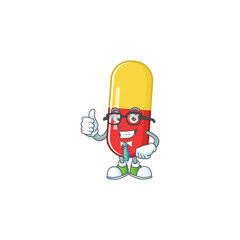 Cartoon character design of red yellow capsules successful businessman