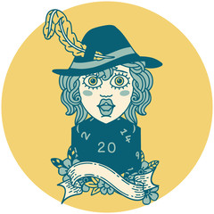 human bard with natural 20 dice roll illustration