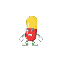 Mascot design style of red yellow capsules with angry face