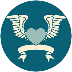 icon with banner of a heart with wings