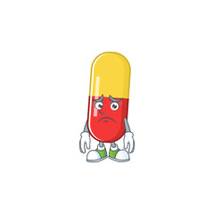 Cartoon picture of red yellow capsules with worried face