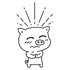 traditional black line work tattoo style nervous pig character