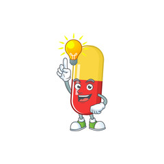 A genius red yellow capsules mascot character design have an idea