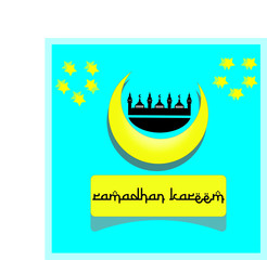 Ramadan Kareem greeting with mosque and moon. Ramadhan is a holy month in muslim calendar