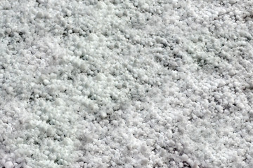 grains of hail lie on the surface of the soil after a heavy snowfall, background and texture. Anomaly weather in Russia during quarantine