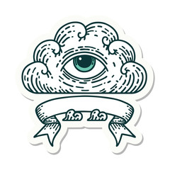tattoo sticker with banner of an all seeing eye cloud