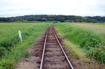 田んぼの中の線路