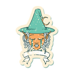 crying elf mage character face wiht banner illustration