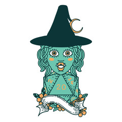 half orc mage with natural 20 dice roll illustration