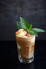 Glass of latte with vanila ice cream and mint © 4Media Creations