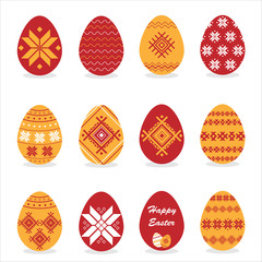 Set of Easter eggs with ornament on white background