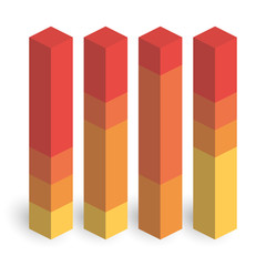 Stacked bar chart of 4 columns. 3D isometric colorful vector graph
