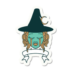 crying half orc witch character face sticker