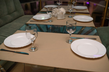 Laid table for restaurant guests.