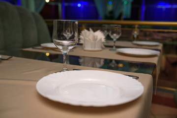 Laid table for restaurant guests.