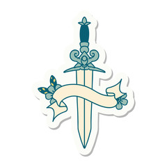 tattoo sticker with banner of dagger