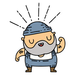 traditional tattoo style bearded man flexing bicep